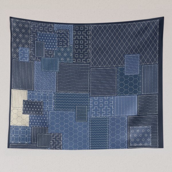 Item preview, Indigo Patchwork with Sashiko Mending designed and sold by Small Kine Prints.