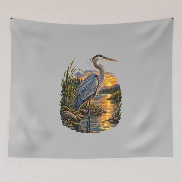 Item preview, Great Blue Heron Golden River Sunset designed and sold by JKDJ.