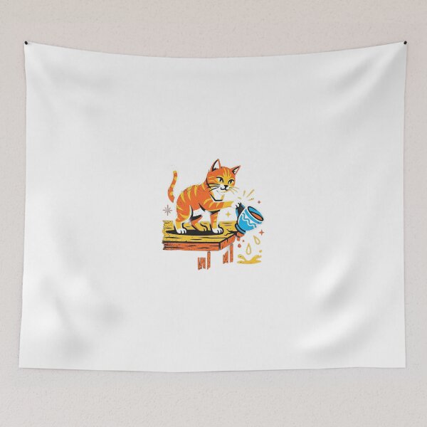 Item preview, Retro Mischievous Cat Knocking Over Cup - Funny Cat Art designed and sold by The Red Lime.