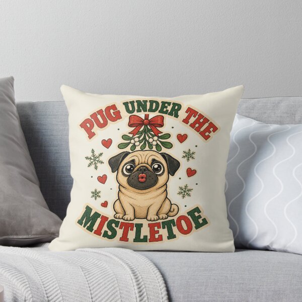 Item preview, Pug Under the Mistletoe - Cute Pug Christmas Kiss designed and sold by TTMittens.