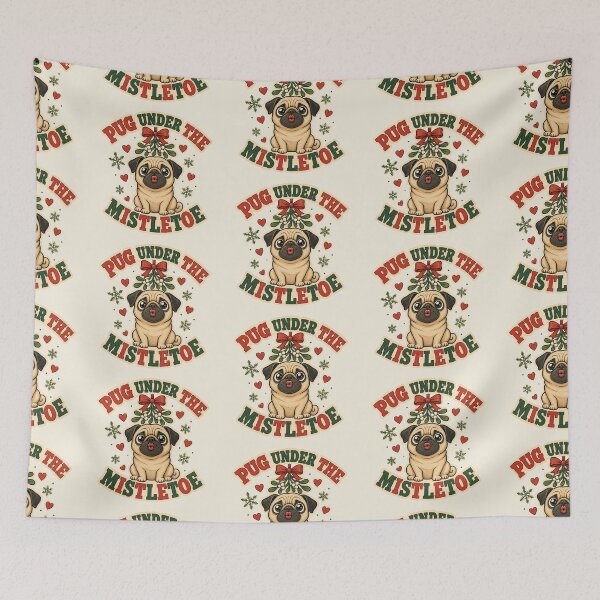 Item preview, Pug Under the Mistletoe - Cute Pug Christmas Kiss designed and sold by TTMittens.