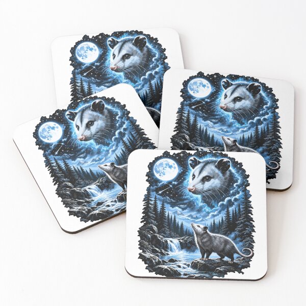 Item preview, Two Opossums Howling At Full Moon Starry Night Waterfall designed and sold by Designart68.