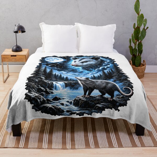 Item preview, Two Opossums Howling At Full Moon Starry Night Waterfall designed and sold by Designart68.