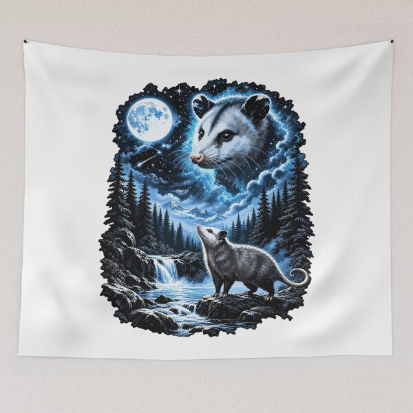 Item preview, Two Opossums Howling At Full Moon Starry Night Waterfall designed and sold by Designart68.