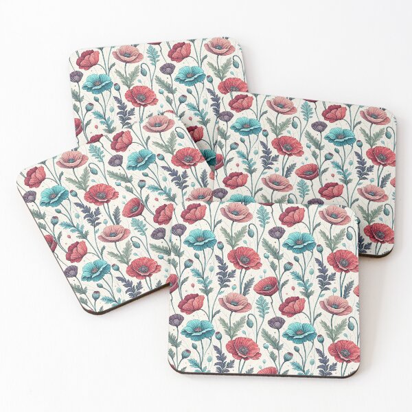 Item preview, Frosted Red and Blue Poppy Pattern designed and sold by Storybook Botanica.