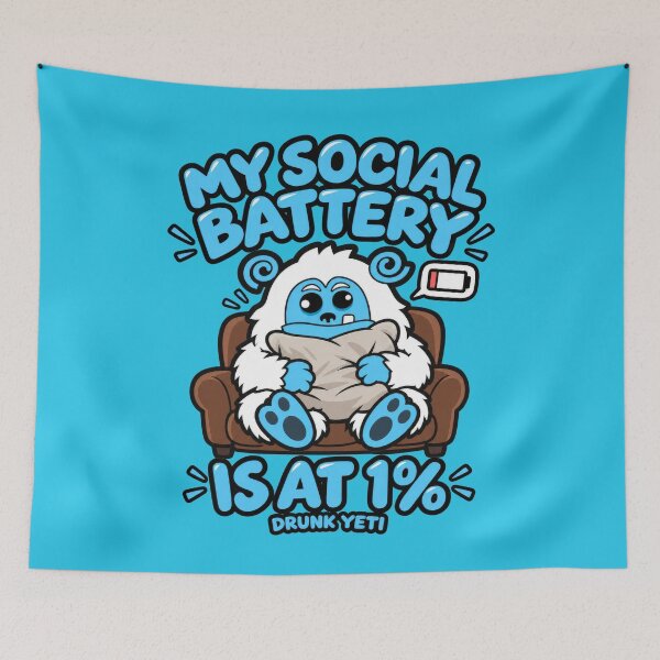 Item preview, My Social Battery Is at 1% – Drunk Yeti Introvert Humor designed and sold by DrunkYeti.