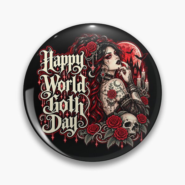 Item preview, Happy World Goth Day – Tattooed Gothic Woman with Skulls and Roses designed and sold by TheInkRaven.