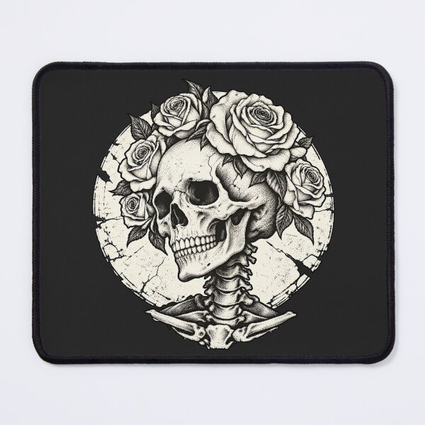 Item preview, Skull With Roses Black White Engraved Gothic Style designed and sold by VintageSocArt.