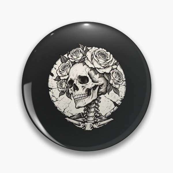 Item preview, Skull With Roses Black White Engraved Gothic Style designed and sold by VintageSocArt.