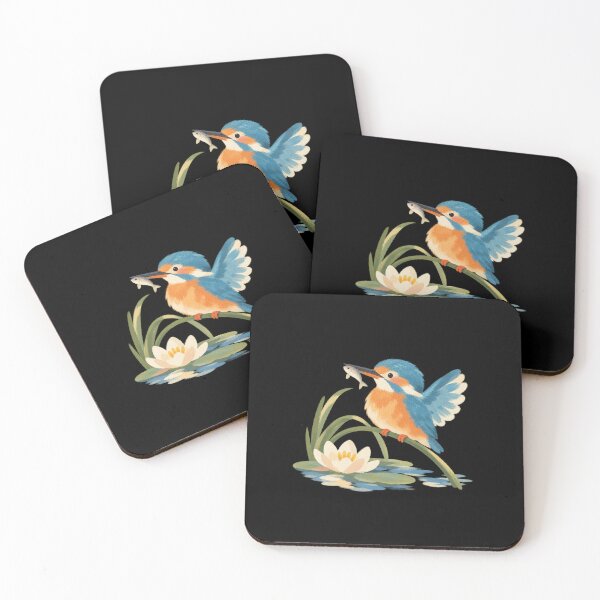 Item preview, Proud Kingfisher with a Tiny Fish and Water Flower designed and sold by AMICO77.