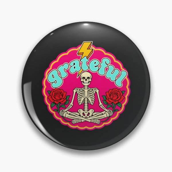 Item preview, Grateful Skeleton Meditating Roses Lightning Pink Circle designed and sold by VintageSocArt.