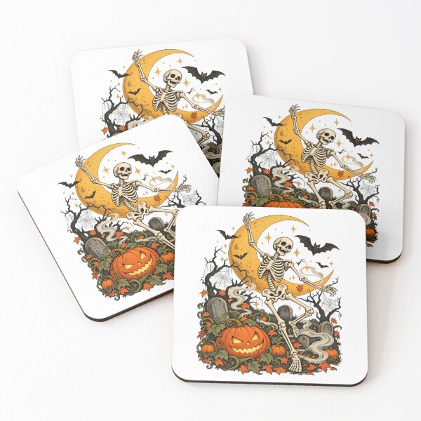 Item preview, Dancing Skeleton Halloween Pumpkin Spiderweb Retro Art designed and sold by GridText.