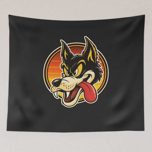 Item preview, Cartoon Wolf Head Sunset Background Aggressive Pose designed and sold by VintageSocArt.