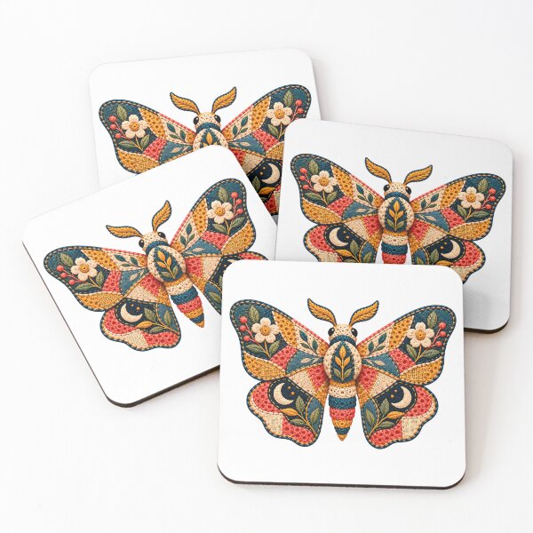 Item preview, Floral Moth Butterfly – Colourful Embroidered Patchwork Cottagecore Art designed and sold by Digital Culture Studio.