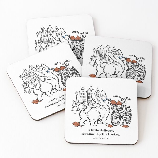Item preview, Amsterdam Corgi Delivering Autumn Leaves by Bicycle designed and sold by Soft Paws Sketches.