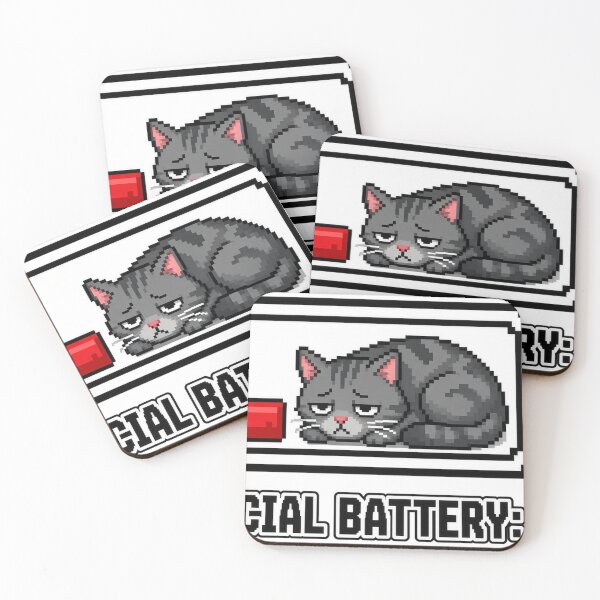 Item preview, Social Battery 1 Percent Funny Introvert Cat Pixel Battery designed and sold by TitanForged.