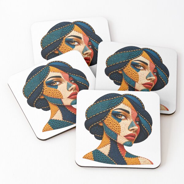 Item preview, Abstract Woman Portrait – Colourful Patchwork Textile Art designed and sold by Digital Culture Studio.