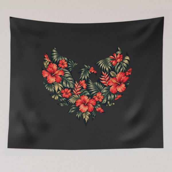 Item preview, Tropical Hibiscus Wings Red Flowers Green Leaves Pattern designed and sold by VintageSocArt.