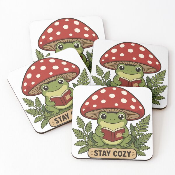 Item preview, Stay Cozy Cottagecore Frog Under Mushroom Reading Book designed and sold by TitanForged.