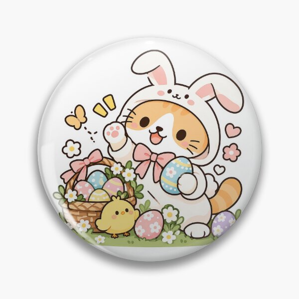 Item preview, Cute Easter Bunny Cat – Kawaii Orange Tabby Kitty with Easter Eggs and Spring Flowers designed and sold by NoopnyangStudio.