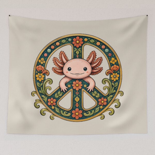 Item preview, Retro Cute Axolotl Flower Power Peace Sign Vintage HD ONLINE STORE designed and sold by bard-art.