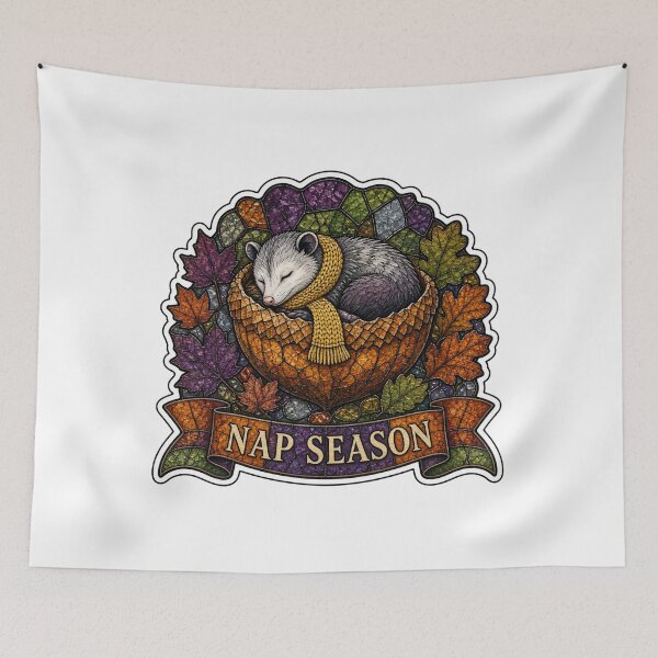 Item preview, Nap Season Sleepy Opossum Stained Glass Acorn designed and sold by UncleFizziwigs.