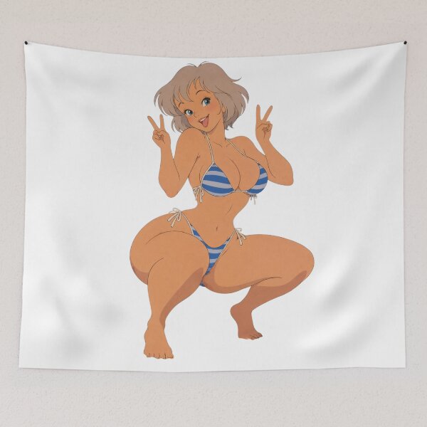 Item preview, Retro Cartoon Pin-Up Girl in Blue Striped Bikini designed and sold by  Hollow Moon Studios..
