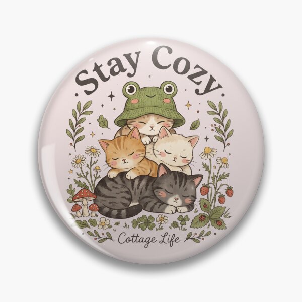 Item preview, Stay Cozy Cute Cottagecore Cat Pile in Frog Hat designed and sold by DesignArtique.