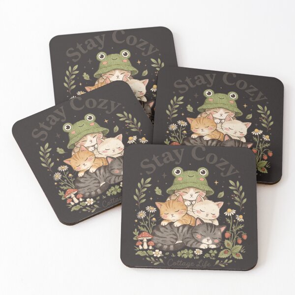 Item preview, Stay Cozy Cute Cottagecore Cat Pile in Frog Hat designed and sold by DesignArtique.