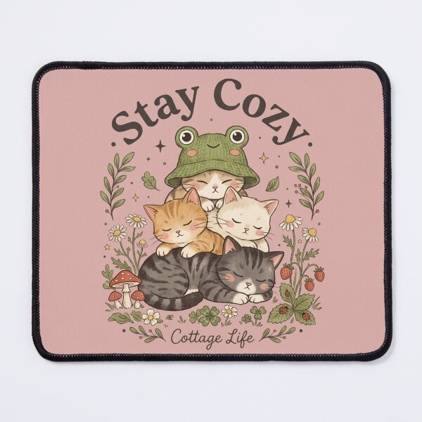 Item preview, Stay Cozy Cute Cottagecore Cat Pile in Frog Hat designed and sold by DesignArtique.