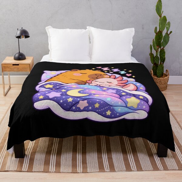 Item preview, Cute Kawaii Capybara Axolotl Sleeping Galaxy Blanket Fan designed and sold by chem3a-wst.