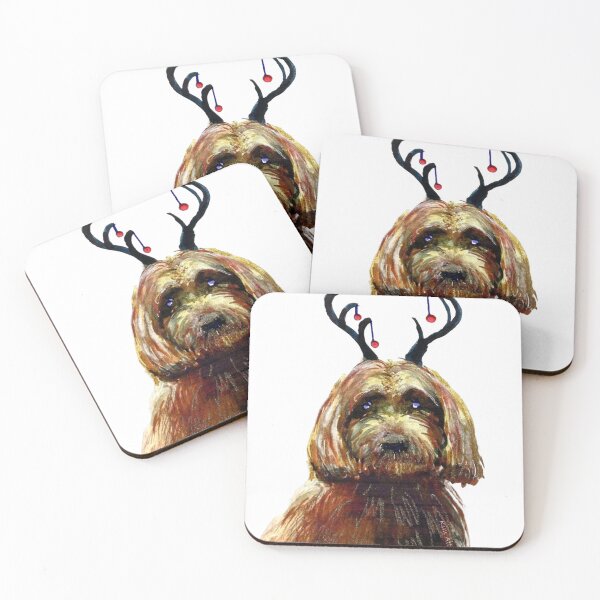Item preview, Chocolate doodle deer with ornaments, original watercolor by Kim Atwooll designed and sold by aswoa.