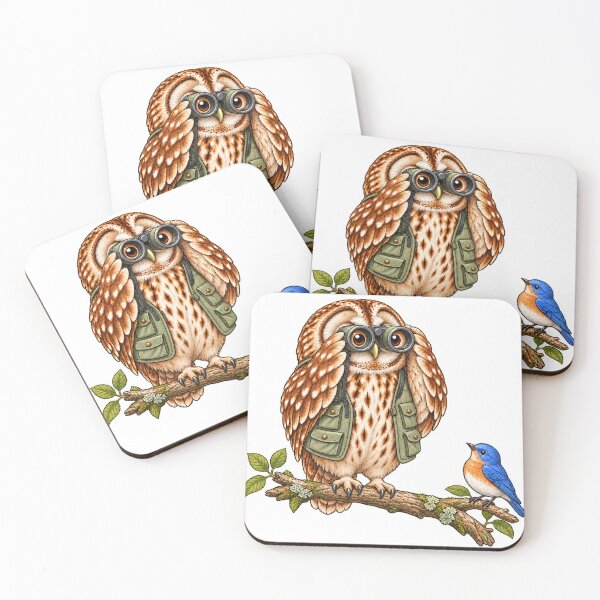Item preview, Owl Birdwatcher with Binoculars and Bluebird designed and sold by BYMK.