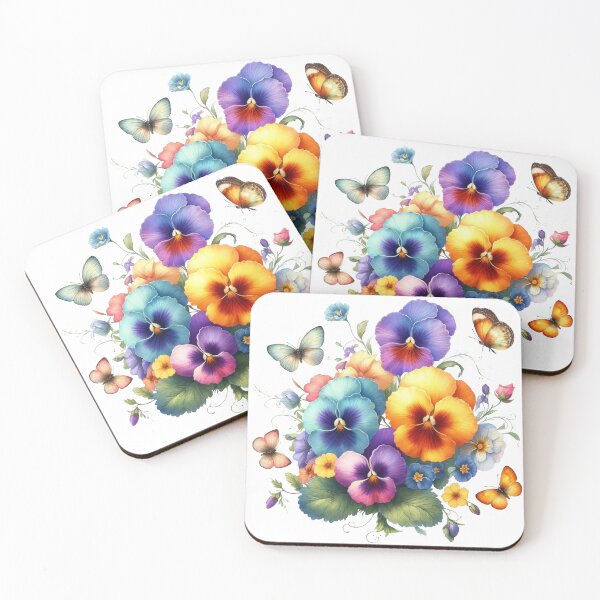 Item preview, Multicolored Pansies and Delicate Butterflies Shapes Mania designed and sold by Shapes-Mania.