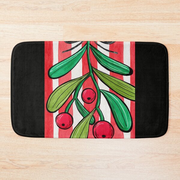 Item preview, A Bold and Whimsical Mistletoe Masterpiece with Vibrant Green and Blue Leaves, Bright Red Berries designed and sold by OlfactoART Studio.