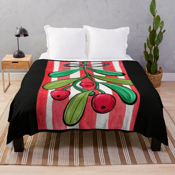 Item preview, A Bold and Whimsical Mistletoe Masterpiece with Vibrant Green and Blue Leaves, Bright Red Berries designed and sold by OlfactoART Studio.