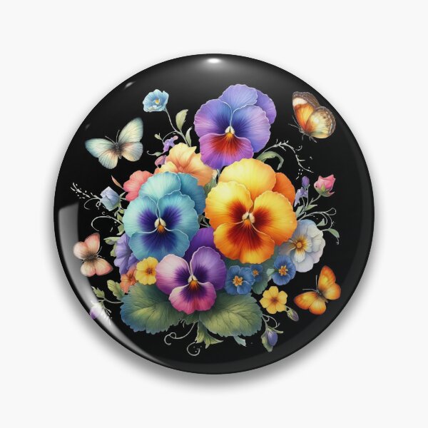 Item preview, Multicolored Pansies and Delicate Butterflies on Black Shapes Mania designed and sold by Shapes-Mania.