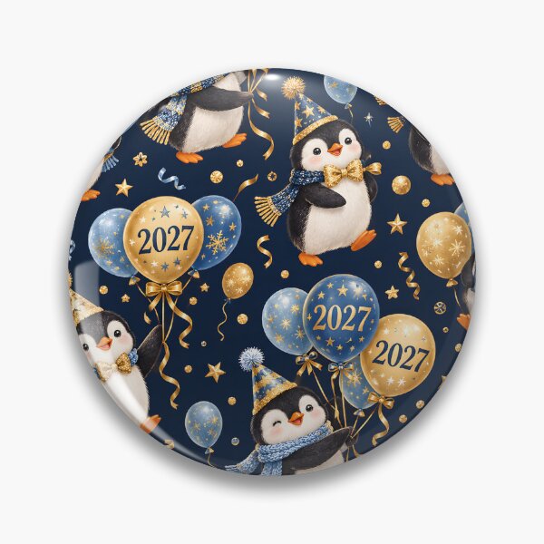 Item preview, New Year 2027 Party Penguins with Balloons Navy Pattern designed and sold by victorsuarez.