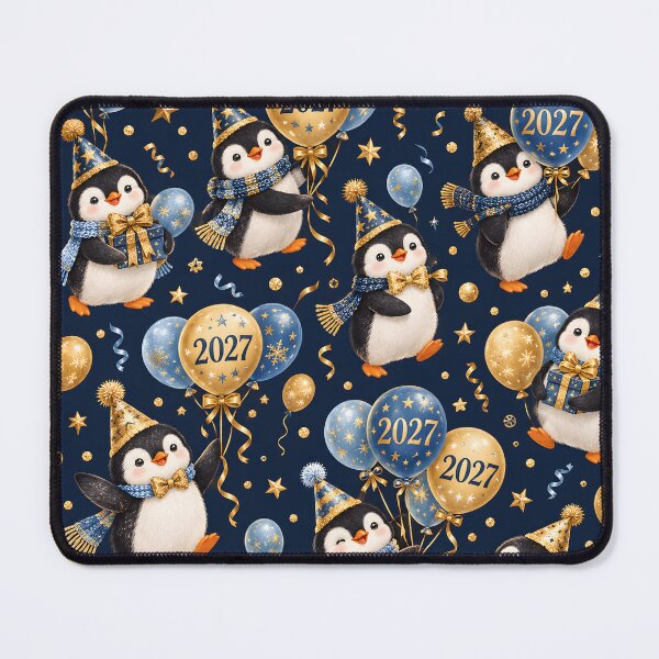Item preview, New Year 2027 Party Penguins with Balloons Navy Pattern designed and sold by victorsuarez.