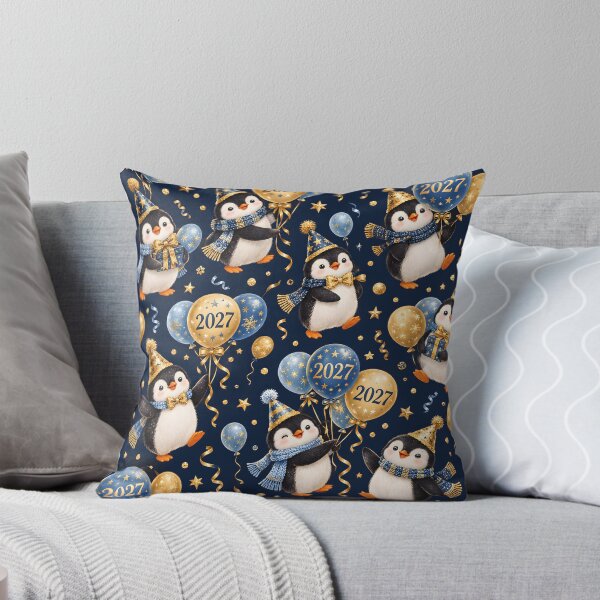 Item preview, New Year 2027 Party Penguins with Balloons Navy Pattern designed and sold by victorsuarez.