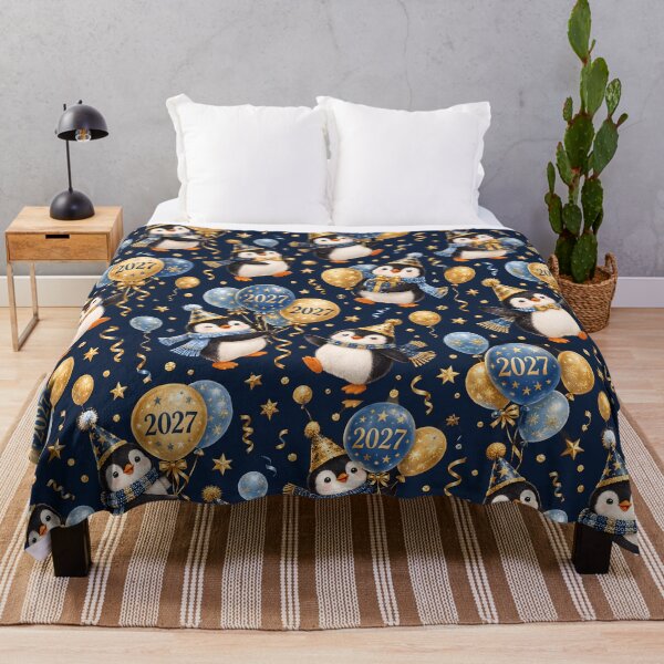 Item preview, New Year 2027 Party Penguins with Balloons Navy Pattern designed and sold by victorsuarez.