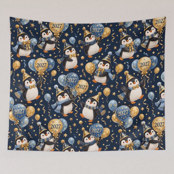 Item preview, New Year 2027 Party Penguins with Balloons Navy Pattern designed and sold by victorsuarez.
