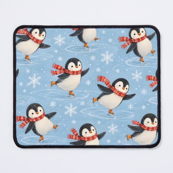 Item preview, Penguins Ice Skating on Icy Blue Winter Pattern designed and sold by victorsuarez.