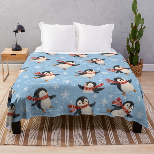 Item preview, Penguins Ice Skating on Icy Blue Winter Pattern designed and sold by victorsuarez.