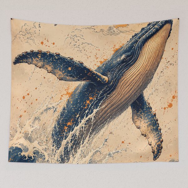 Item preview, Majestic Humpback Whale Japanese Ocean Waves designed and sold by Curio Meridian.