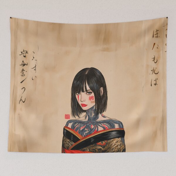 Item preview, Cyberpunk Japanese Calligraphy Cyborg Geisha Art designed and sold by Lunat1kk.
