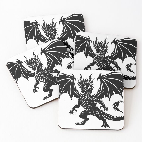 Item preview, Black Dragon Silhouette Tattoo – Solid Winged Dragon Battle Stance Gothic Art designed and sold by DragonSerpent Ink.