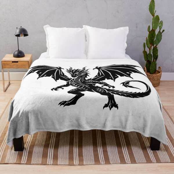 Item preview, Black Dragon Silhouette Tattoo – Solid Winged Dragon Battle Stance Gothic Art designed and sold by DragonSerpent Ink.