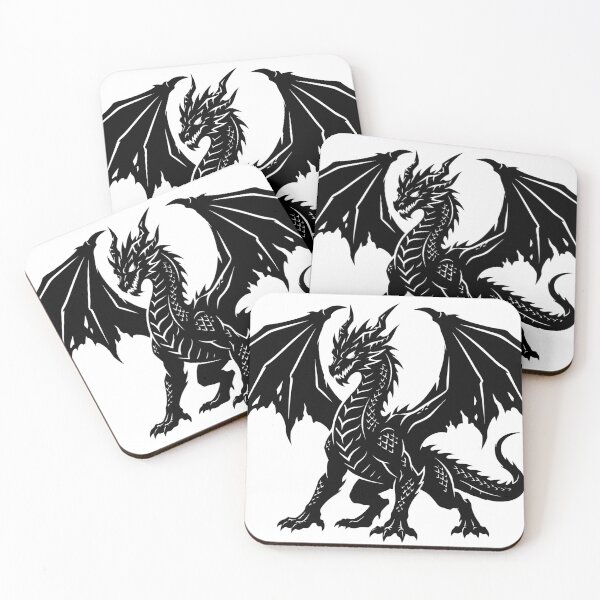 Item preview, Standing Black Dragon Silhouette Tattoo – Solid Winged Dragon Profile Gothic Art designed and sold by DragonSerpent Ink.