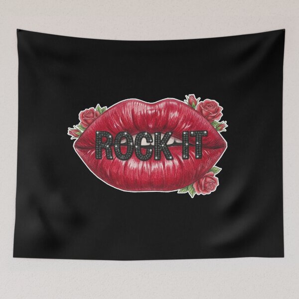 Item preview, Vintage Red Lips Rock It Quote Art with Roses designed and sold by MaRCAStro.